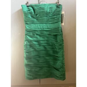 Monique Lhuillier Dress Strapless Ruched Bridesmaid Prom Cocktail Green Sz 4 NWT